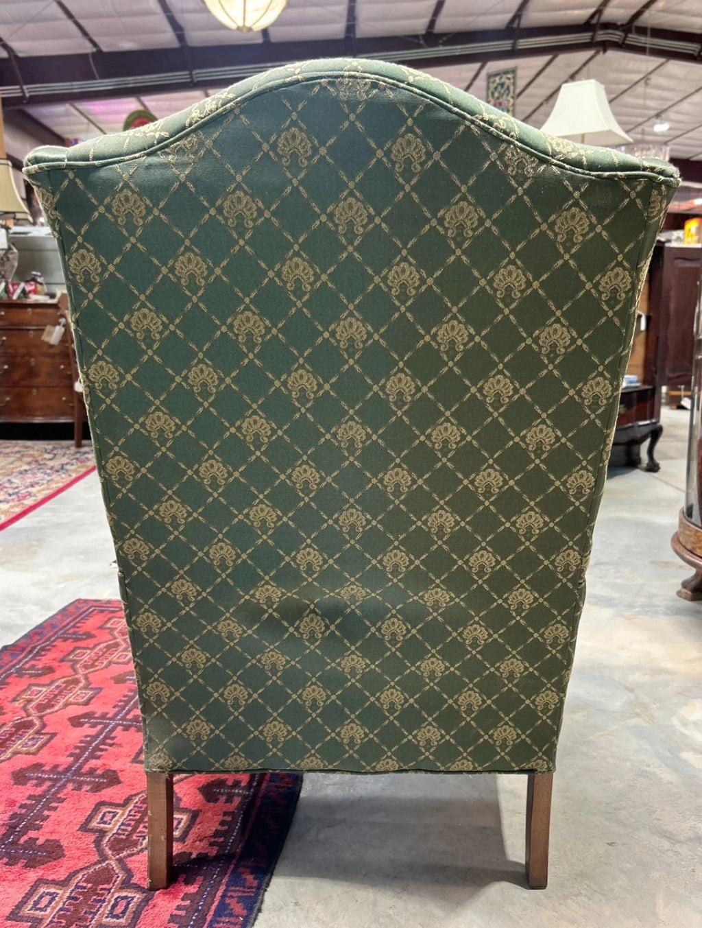 Vintage Upholstered Wing Back Chair by Clayton Marcus in Green and Gold