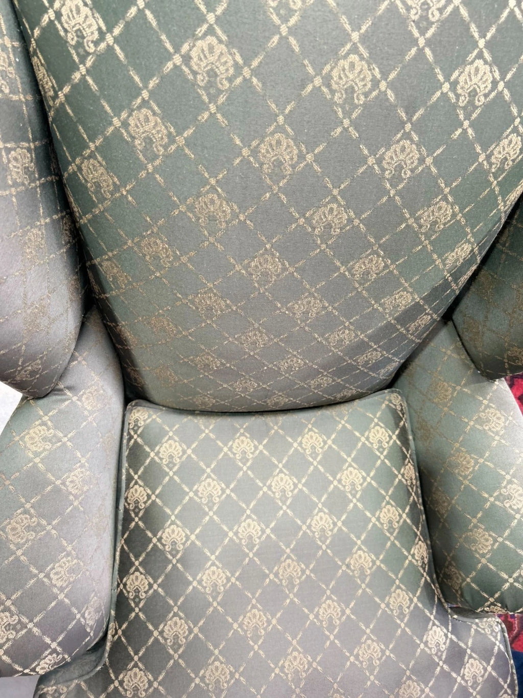 Vintage Upholstered Wing Back Chair by Clayton Marcus in Green and Gold