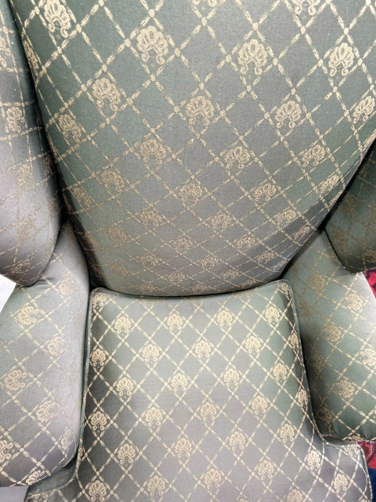 Vintage Upholstered Wing Back Chair by Clayton Marcus in Green and Gold