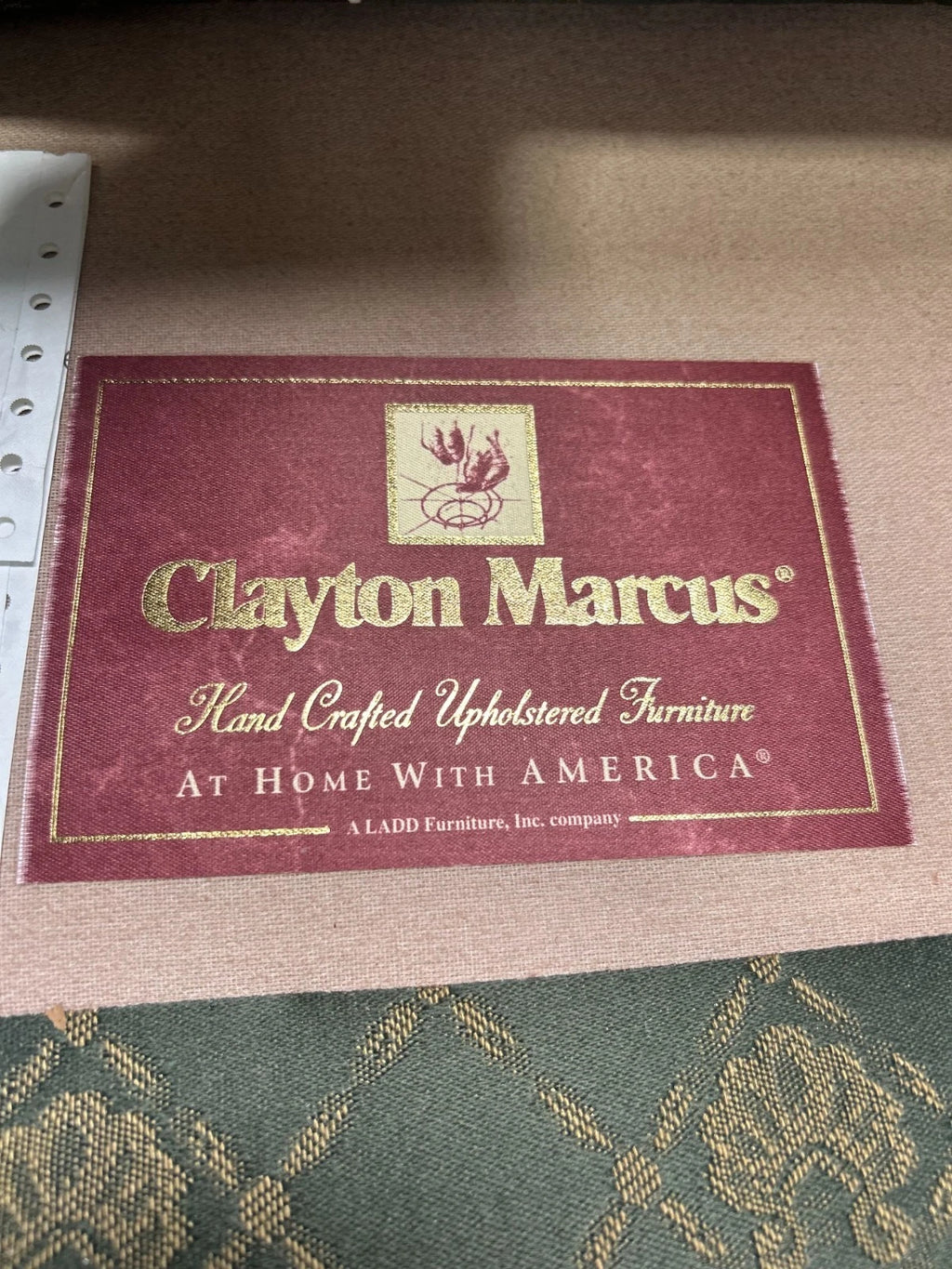 Vintage Upholstered Wing Back Chair by Clayton Marcus in Green and Gold