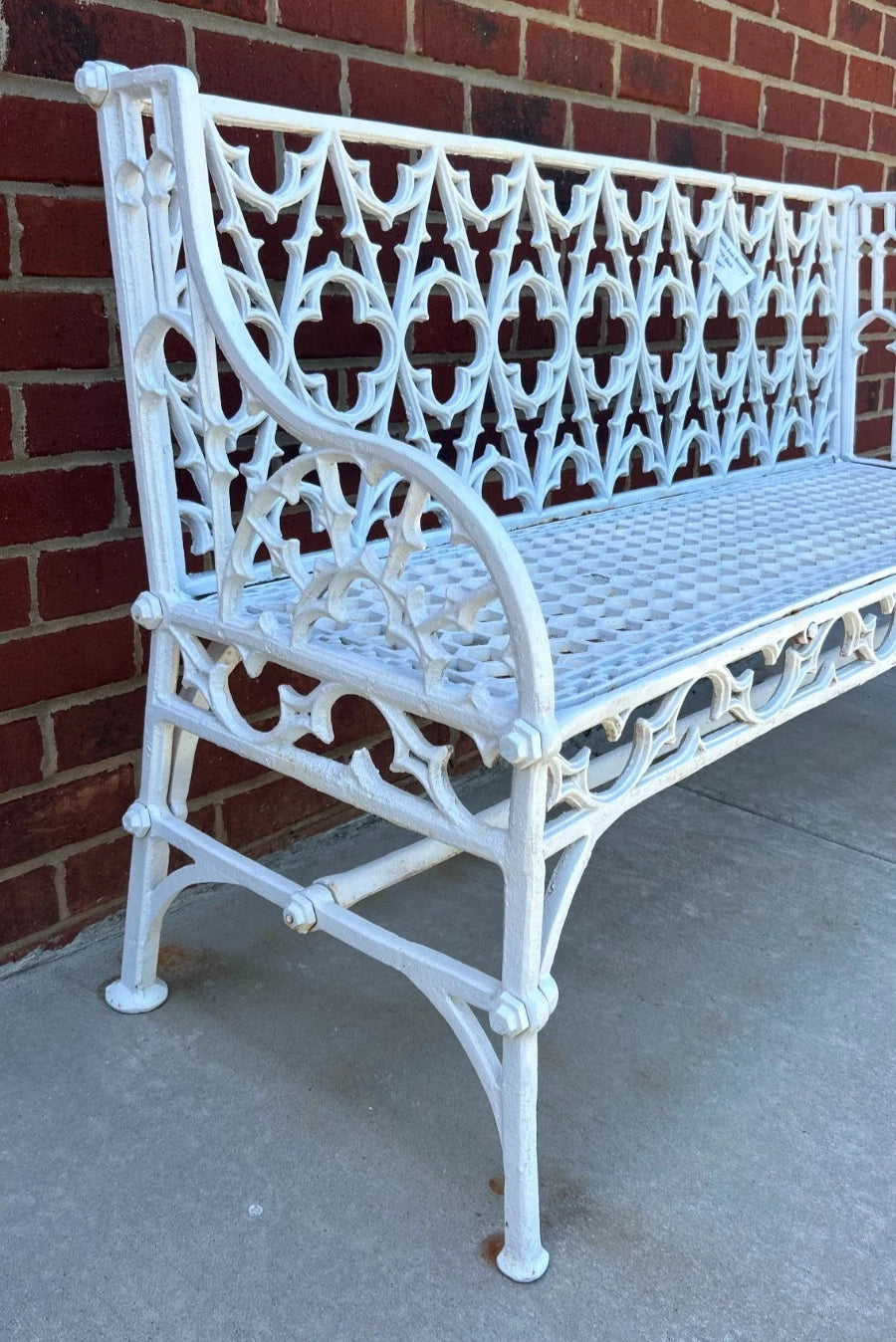 White Painted Cast Iron Gothic-Style Garden Bench