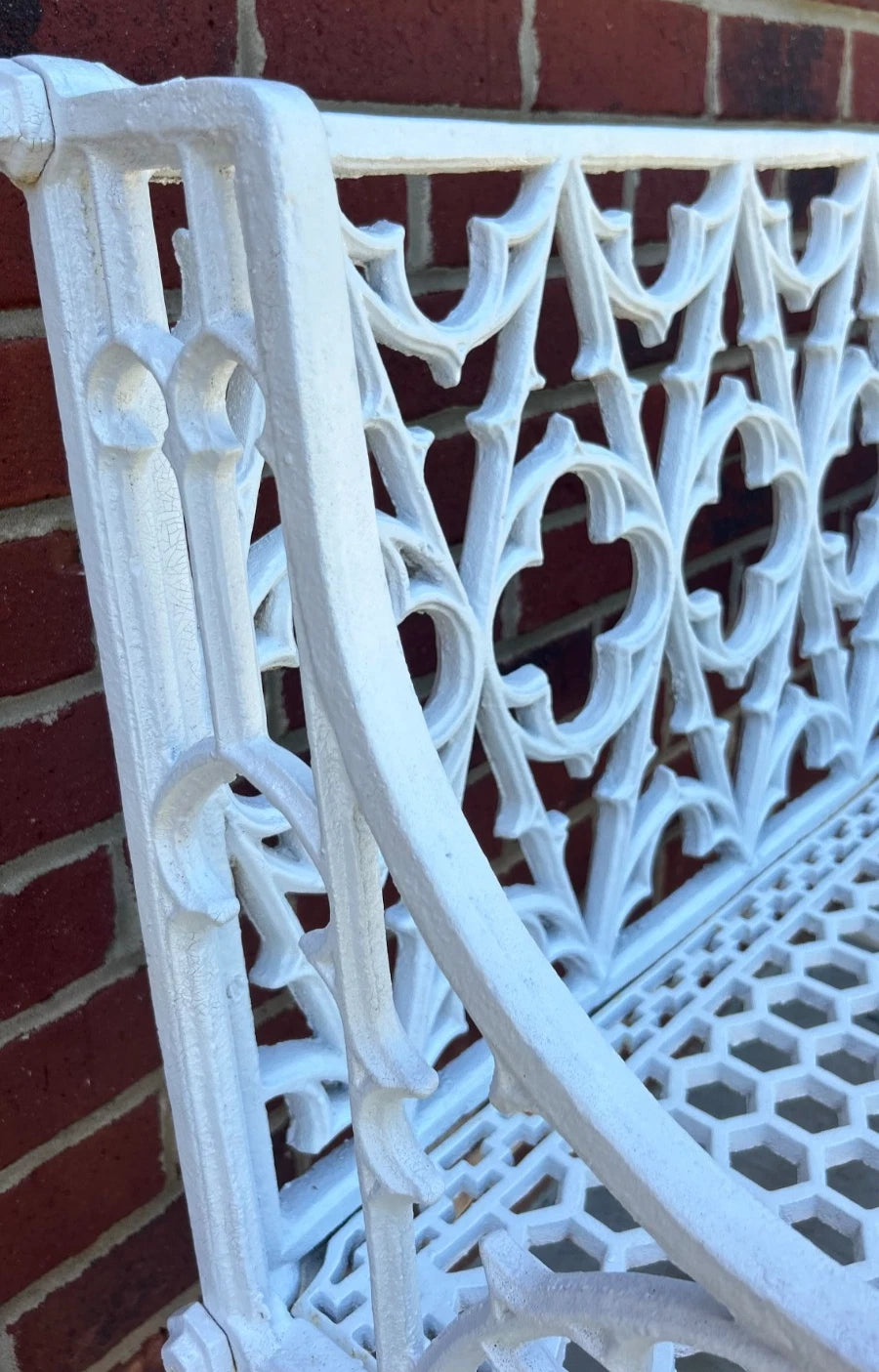 White Painted Cast Iron Gothic-Style Garden Bench