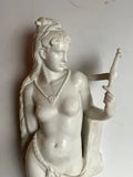White Marble Sculpture Statue - Semi Nude Woman with Mirror