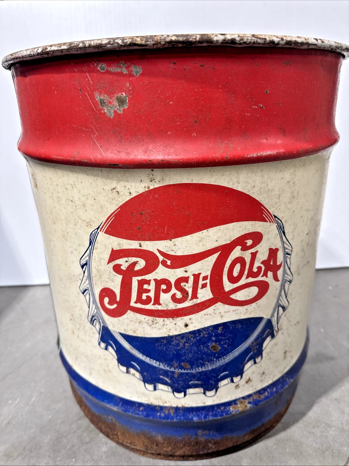 Vintage 1940's Pepsi Cola Double Dot 10g Metal Syrup Drum