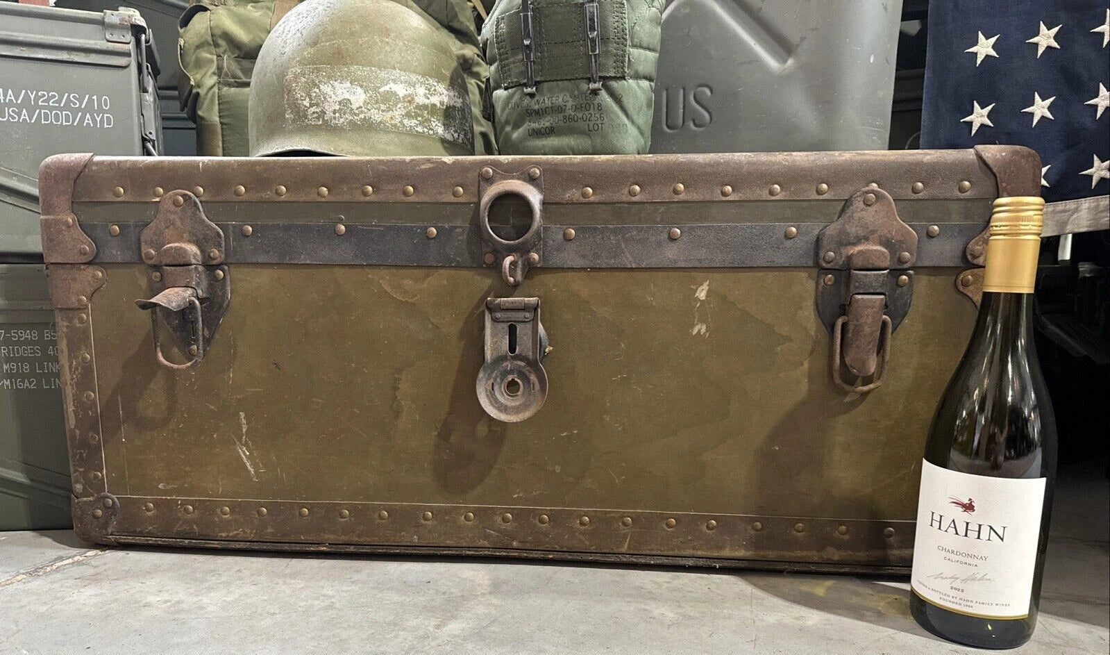 Vintage WW2 Era Military Footlocker Trunk